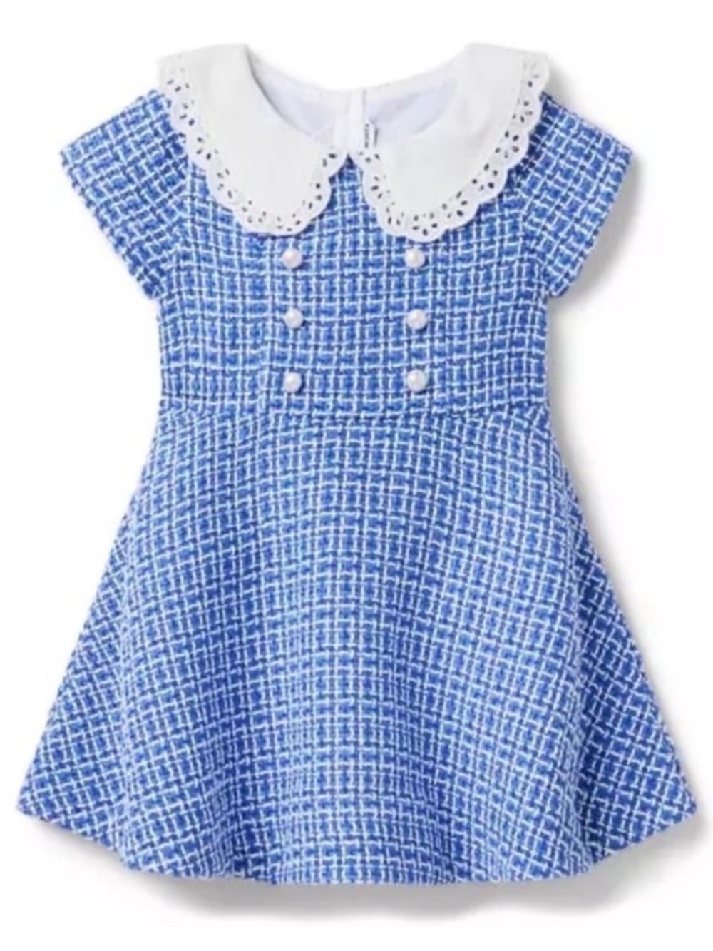 Janie and Jack Blue and White Tweed Dress with Eyelet Collar